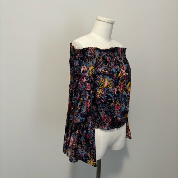 Free People Free Spirited Off The Shoulder Top Bell Sleeve Boho Floral Blouse XS - Picture 13 of 15